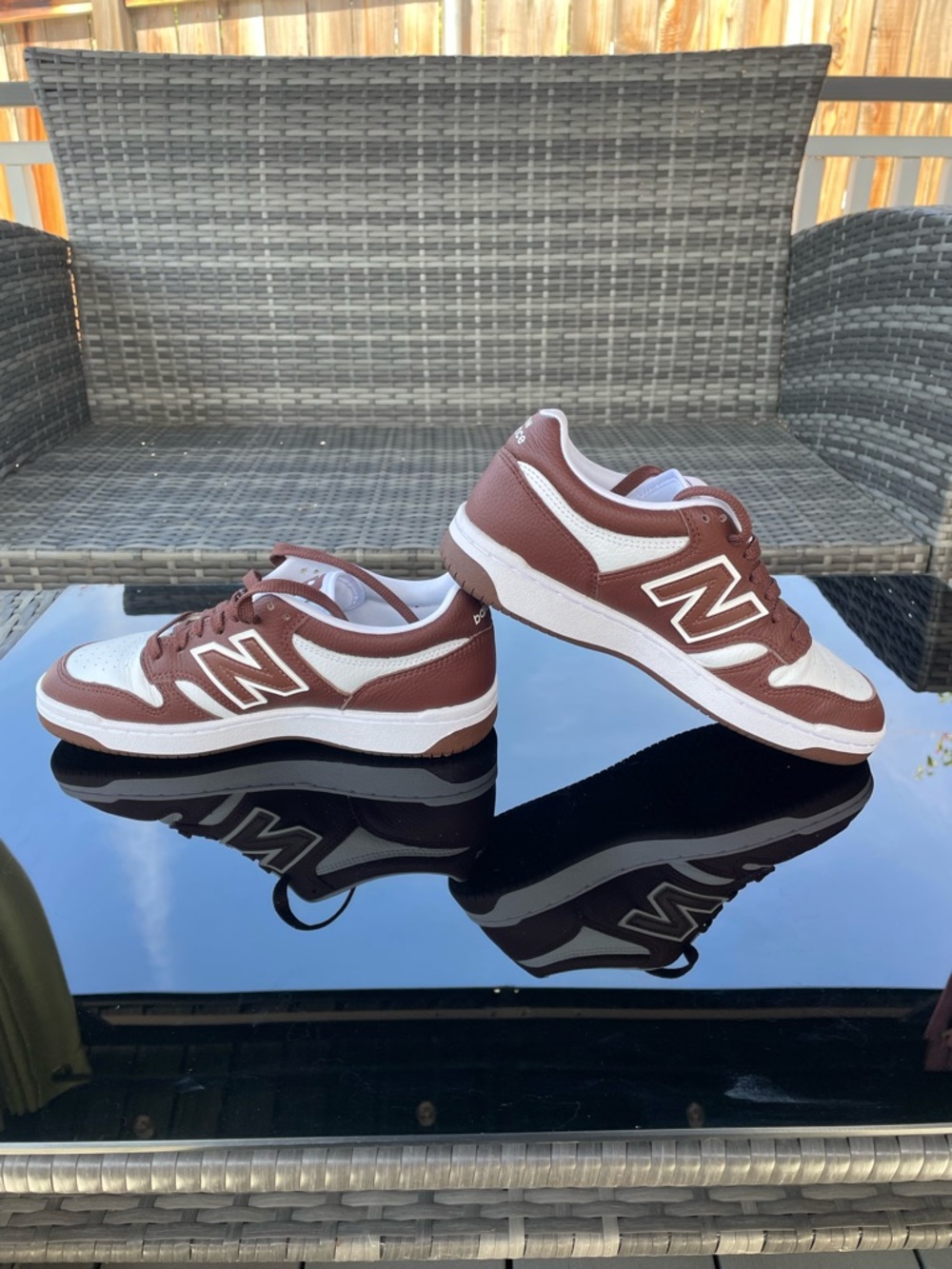 New Balance 480 White and Brown Leather Low-Top Sneakers - Picture 1 of 7